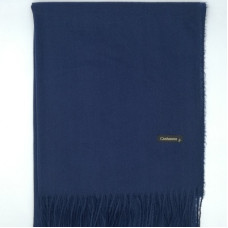 Луксозен дамски шал от кашмир тъмно син едноцветен