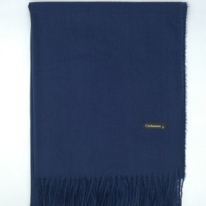 Луксозен дамски шал от кашмир тъмно син едноцветен