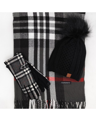 Дамски комплект шапка, шал и ръкавици Burberry-Черен 