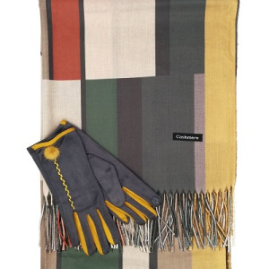 Дамски зимен комплект-Кашмирен шал и ръкавици с пухче