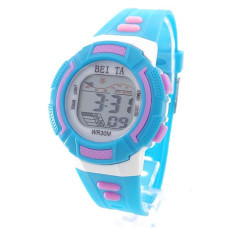 Детски електронен часовник за момиче в светло синьо и розово 