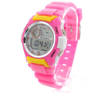 Детски ръчен часовник за момиче електронен в розово и жълто 