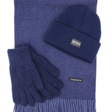 Марков зимен мъжки комплект в синьо-Шапка , шал и ръкавици
