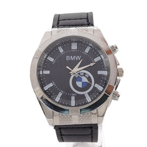 Часовник БМВ с черна каишка от еко кожа и сребрист корпус Часовник БМВ с черна каишка от еко кожа и сребрист корпус