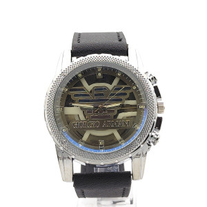 Марков мъжки часовник със сребрист корпус и черна каишка-Луксозен 