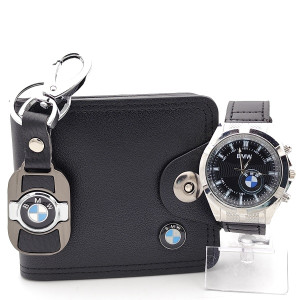 Подарък за нова кола БМВ -Комплект часовник портфейл и ключодържател 