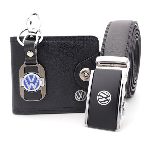 VW подарък за мъж-Комплект колан портфейл и ключодържател-Подарък за нова кола