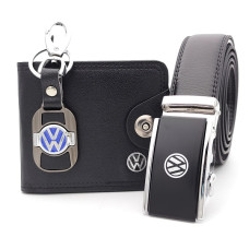VW подарък за мъж-Комплект колан портфейл и ключодържател-Подарък за нова кола
