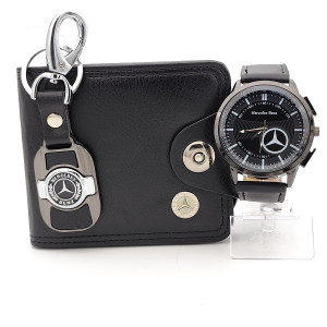 Мерцедес подарък за мъж от 3 части-Часовник портфейл и ключодържател 