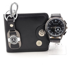 Мерцедес подарък за мъж от 3 части-Часовник портфейл и ключодържател Мерцедес подарък за мъж от 3 части-Часовник портфейл и ключодържател