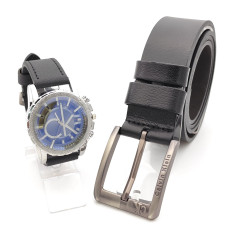 Марков подаръчен комплект за мъж от 2 части-Часовник и колан естествена кожа 