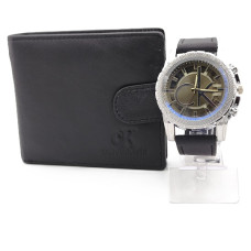 Подаръчен комплект за мъж- Марков портфейл от естествена кожа и часовник  Подаръчен комплект за мъж- Марков портфейл от естествена кожа и часовник
