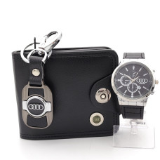 Ауди подарък за мъж-Портфейл ключодържател и часовник Ауди подарък за мъж-Портфейл ключодържател и часовник
