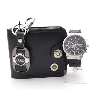 Подарък за нова кола ауди мъжки аксесоари портфейл ключодържател и часовник