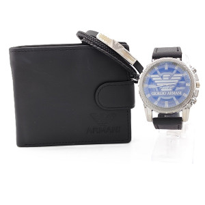 Мъжки комплект часовник, портфейл и гривна – Марков подарък за мъж Мъжки комплект часовник, портфейл и гривна – Марков подарък за мъж