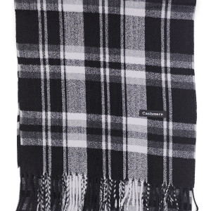 Мъжки кашмирен шал в черно и сиво с дълги ресни