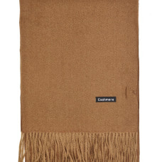 Мъжки шал кашмир едноцветен в кафяво с дълги ресни