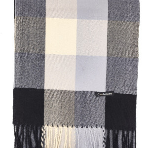 Мъжки шал кашмир на квадрати в сиво, черно и графит-Луксозен 