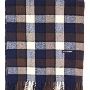 Мъжки шал от кашмир в синьо и кафяво каре – стил и комфорт