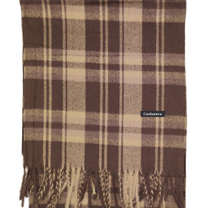 Мъжки шал от кашмир в кафяво и бежово каре – класика и топлина Мъжки шал от кашмир в кафяво и бежово каре – класика и топлина
