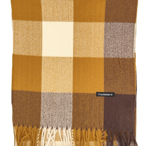 Мъжки кашмирен шал с ресни в кафяво и бежово Мъжки кашмирен шал с ресни в кафяво и бежово