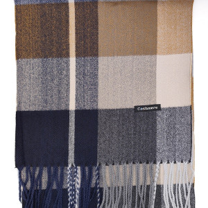 Мъжки шал кашмир в кафявои синьо каре – стил и елегантност Мъжки шал кашмир в кафявои синьо каре – стил и елегантност