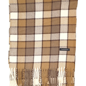 Мъжки шал в бежово на квадрати кашмирен