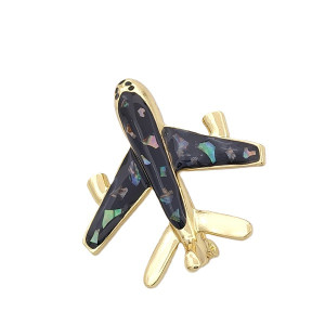 Дамска брошка самолет в черно със златист обков Дамска брошка самолет в черно със златист обков