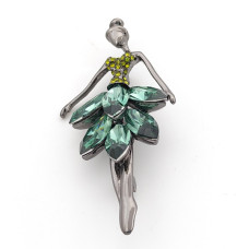 Брошка балерина със зелени камъни и сребрист обков Брошка балерина със зелени камъни и сребрист обков