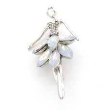 Брошка балерина в бяло със сребрист обков и бели камъни Брошка балерина в бяло със сребрист обков и бели камъни