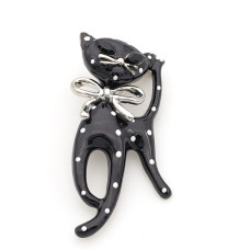 Брошка котка в черно със сребрист обков Брошка котка в черно със сребрист обков