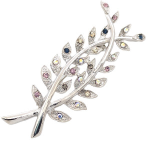 Дизайнерска брошка със сребрист обков и цветни камъни
