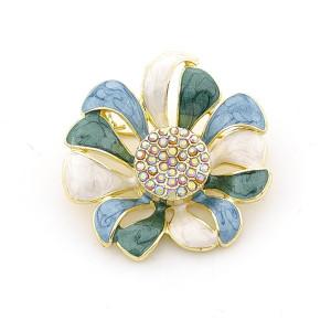 Брошка цвете в синьо и зелено с камъни