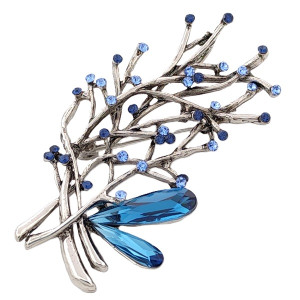 Брошка клонче на дърво със сини камъни