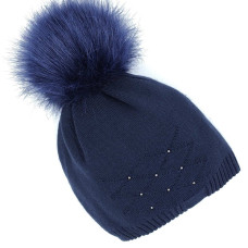 Синя зимна дамска шапка в синьо с пухче Синя зимна дамска шапка в синьо с пухче