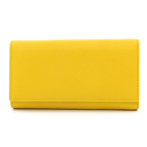 Дамско портмоне естествена кожа жълто с много отделения за карти