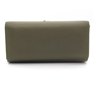 Дамско портмоне от естествена кожа с външен монетник  тъмно зелено