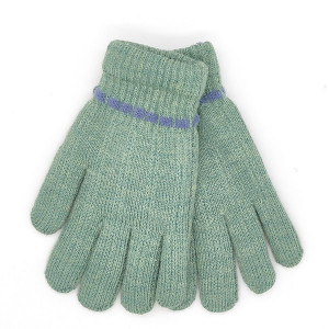 Дамски зимни ръкавици в зелено с лилава лента-Вълнени