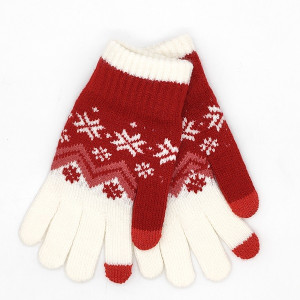 Дамски зимни ръкавици със снежинки в червено и бяло