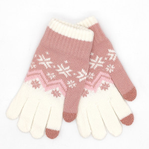 Дамски зимни ръкавици със снежинки в розов и бял цвят