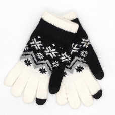 Дамски зимни ръкавици със снежинки в черно и бяло