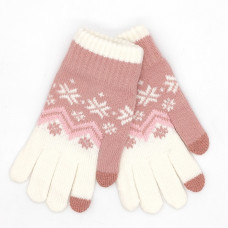 Дамски зимни ръкавици със снежинки в розов и бял цвят