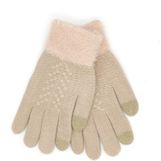 Дамски зимни ръкавици с пухкав маншет в бежов цвят