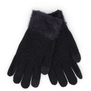 Дамски зимни ръкавици в черен цвят с пух и тъч показалец