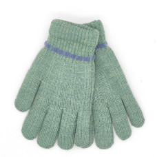 Дамски зимни ръкавици в зелено с лилава лента-Вълнени
