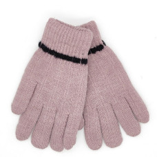 Дамски зимни вълнени ръкавици в лилав цвят с черна лента