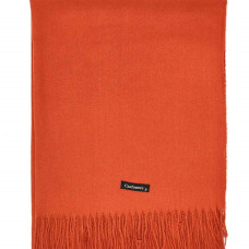 Кашмирен дамски шал едноцветен с дълги ресни-Цвят керемида