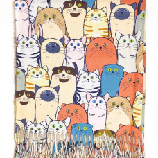 Кашмирен шал в бежово с котки и дълги ресни Кашмирен шал в бежово с котки и дълги ресни