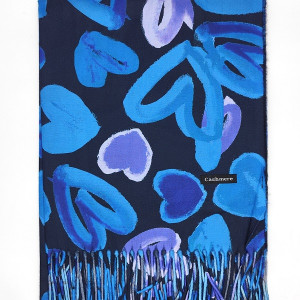 Луксозен дамски шал в турско синьо -Кашмир