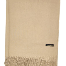 Едноцветен дамски шал в бежово с ресни